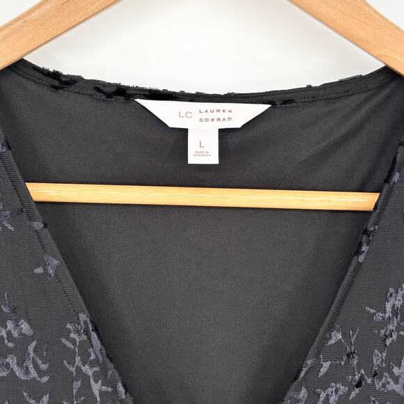 Lauren Conrad Black High Low Ruffle Hem Wrap Dress Dize L - Picture 9 of 10